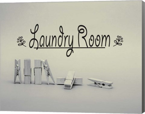 Framed Laundry Room Sign Clothespins Black and White Print