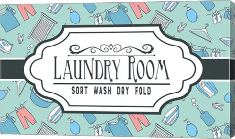 Framed Laundry Room Sign Green Pattern Print