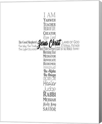 Framed Names of Jesus Cross Silhouette White Print