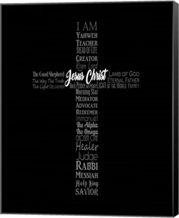 Framed Names of Jesus Cross Silhouette Black Print