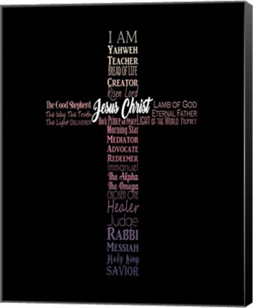 Framed Names of Jesus Cross Silhouette Pink Ombre Print