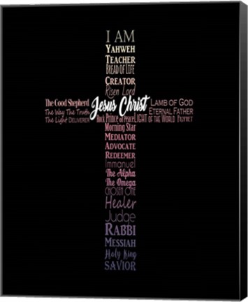 Framed Names of Jesus Cross Silhouette Pink Ombre Print