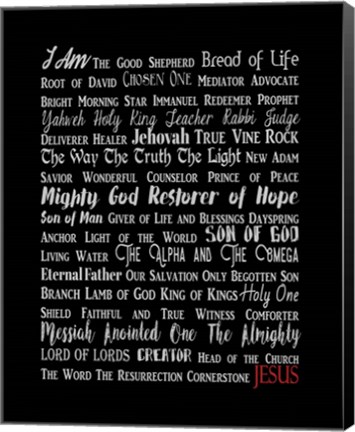 Framed Names of Jesus Rectangle Gray and Red Text Print