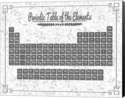 Framed Periodic Table Gray and Red Leaf Pattern Light Print