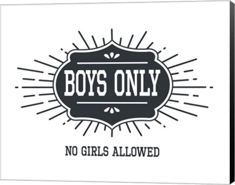 Framed Boys Only Sunburst White Background Print