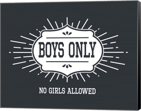 Framed Boys Only Sunburst Cool Gray Background Print