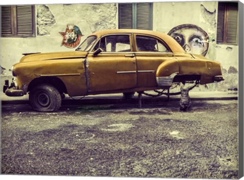 Framed Old Car &amp; Cat Print