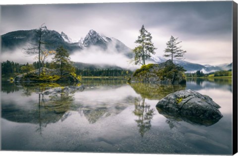 Framed Rainy Morning At Hintersee (Bavaria) Print