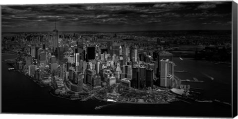 Framed Manhattan - Bird&#39;s Eye View Print