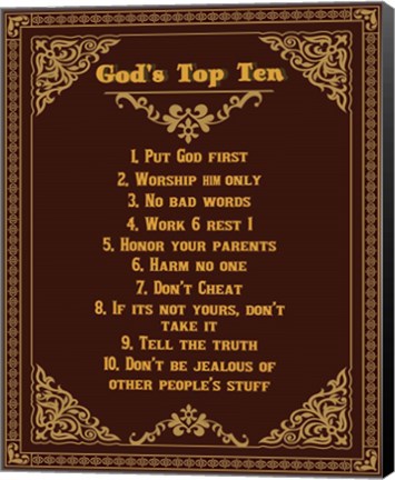 Framed God&#39;s Top Ten Brown and Gold Design Print