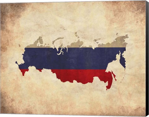 Framed Map with Flag Overlay Russia Print