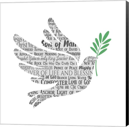 Framed Names of Jesus Dove Silhouette White Print