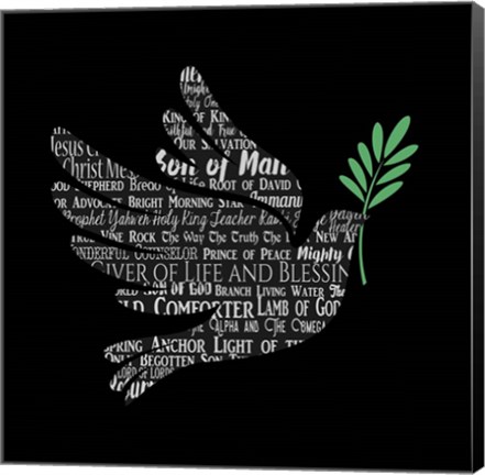 Framed Names of Jesus Dove Silhouette Black Print