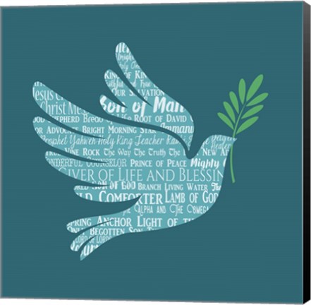 Framed Names of Jesus Dove Silhouette Blue Print