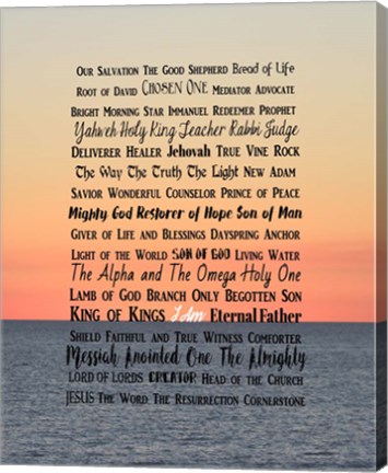 Framed Names of Jesus Ocean Sunset Print