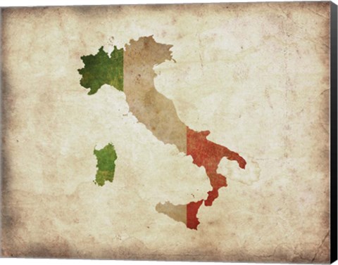 Framed Map with Flag Overlay Italy Print