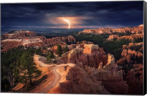 Framed Lightning Over Bryce Canyon Print