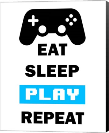 Framed Eat Sleep Game Repeat  - White and Blue Print