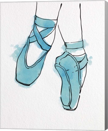 Framed Ballet Shoes En Pointe Blue Watercolor Part II Print