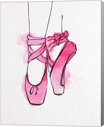 Framed Ballet Shoes En Pointe Pink Watercolor Part III Print