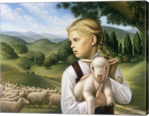 Framed Girl With Lamb Print