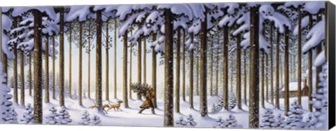 Framed Winter Scene Man With Tree Print
