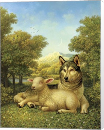Framed Wolf Lies Down With The Lamb Print