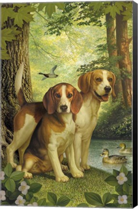 Framed Beagles And Duck Print
