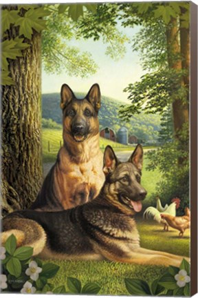 Framed German Shepards/Chicken Print