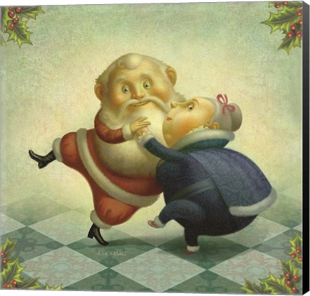 Framed Dancing Santa and Mrs. Print