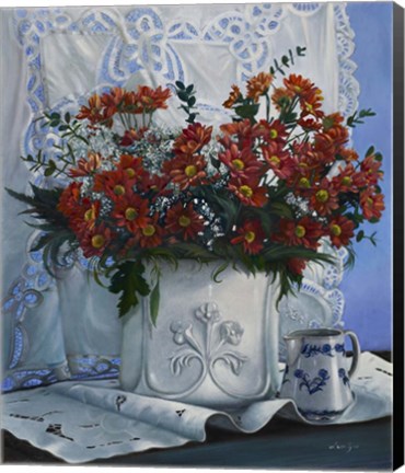 Framed Vaso Bianco con Daliette Amaranto Print