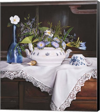 Framed Afternoon Tea con Bottiglia Blu Print