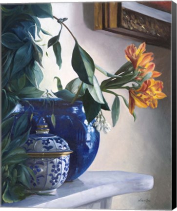 Framed Vaso Blu e Fiore Arancione Print