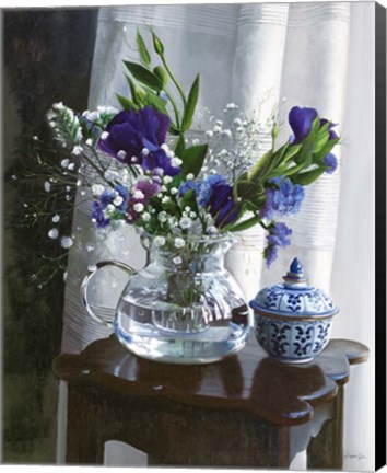 Framed Fiori Blu e Sgabello Print