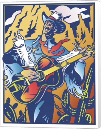 Framed Singing Cowboy Print