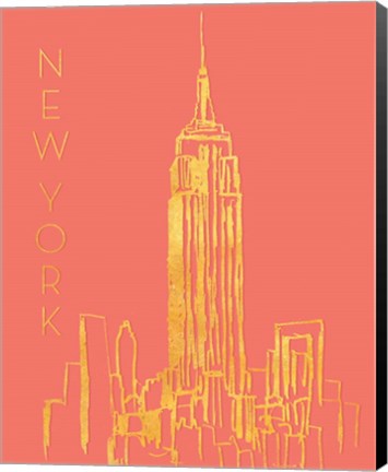 Framed New York on Coral Print