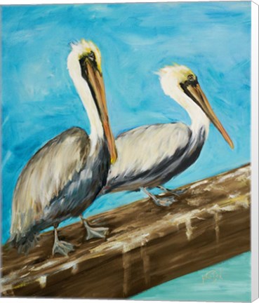 Framed Two Pelicans on Dock Rail Print