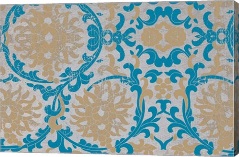 Framed Tan &amp; Blue Floral Pattern II Print