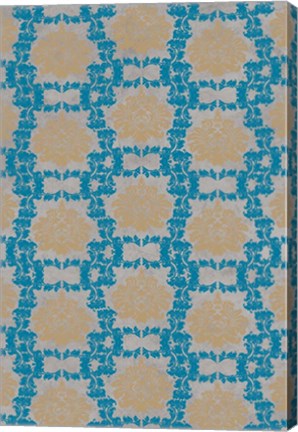 Framed Tan &amp; Blue Floral Pattern I Print