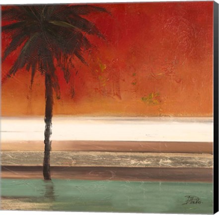 Framed Red Coastal Palms Square II Print