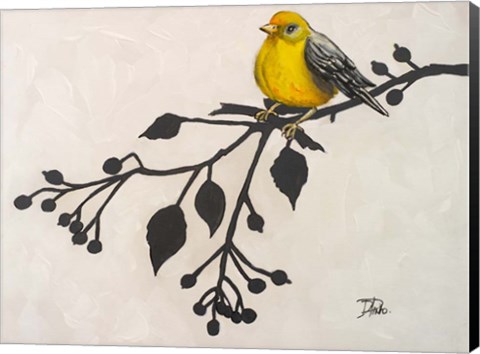 Framed Yellow Bird On the Branch II Print