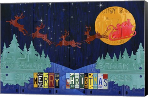 Framed Santa Sleigh - Merry Christmas Print