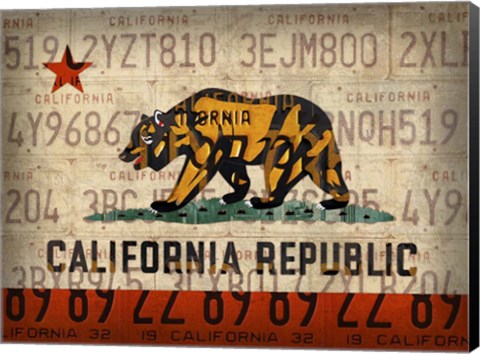 Framed Cali State Flag License Plates Print