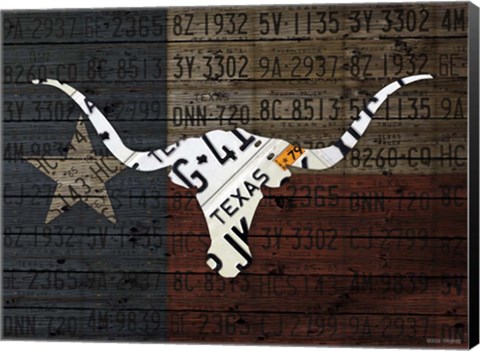 Framed Longhorn Art With Flag Print