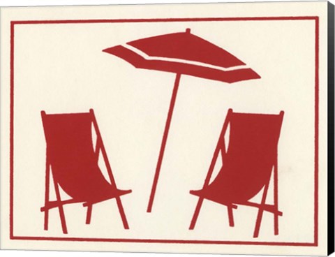 Framed Red Umbrella &amp; Chairs Print