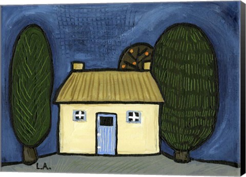 Framed Cottage with Blue Door Print