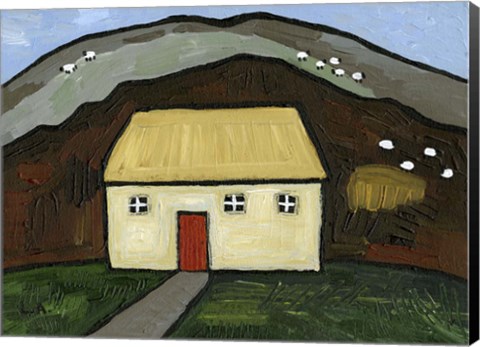Framed Cottage with Red Door Print