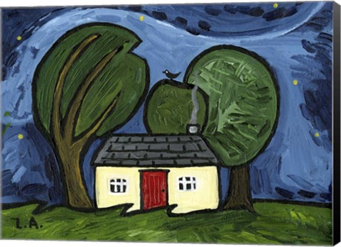 Framed Cottage at Night Print