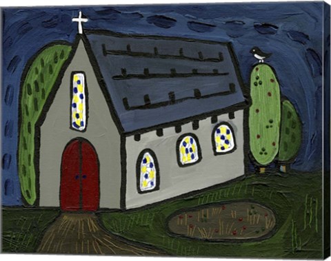 Framed Church with Red Door Print