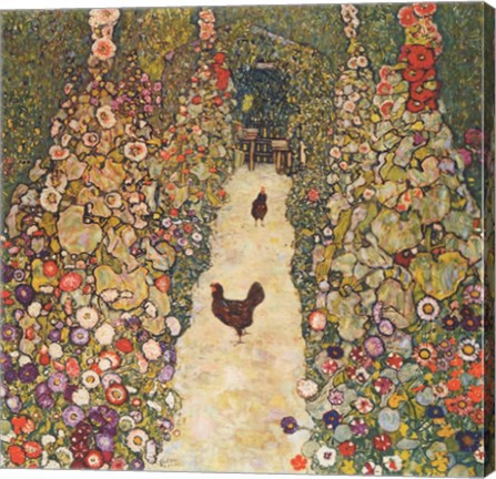 Framed Garden Path with Chickens, 1916 Print